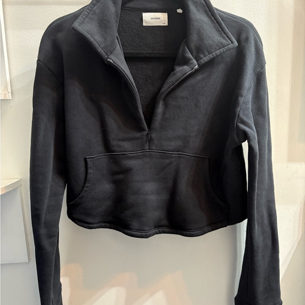 Joah Brown Black Cropped Quarter Zip Pullover